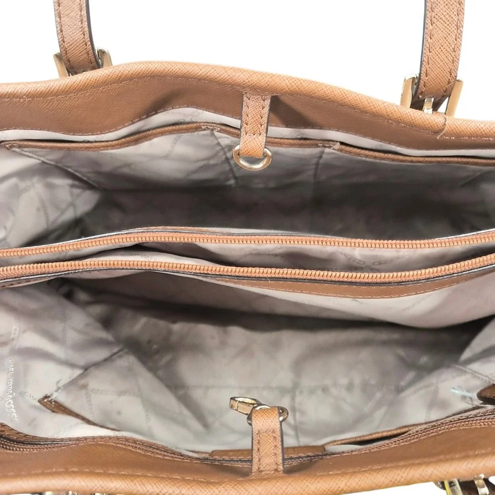 Michael Kors Brown Saffiano Leather Tote Bag Gold Hardware Shoulder Bag